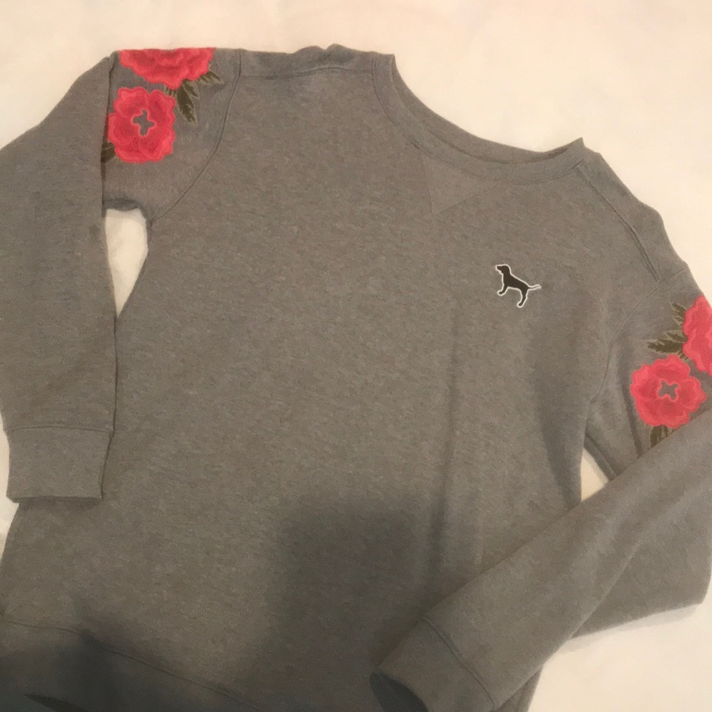 VS PINK Floral Embroidered Crewneck